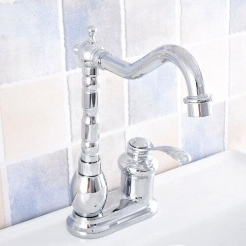 Polished Chrome Single Handle Bathroom Wash Basin Mixer Taps / 2 Hole Deck Mounted Swivel Spout Vessel Sink Faucets Nsf839