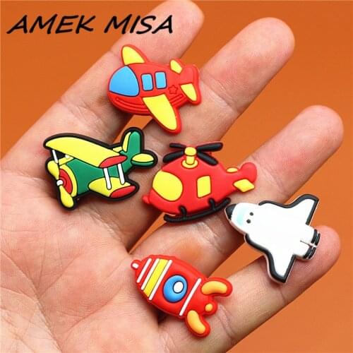 Single Sale 1pcs Shoe Charms Helicopter/Airliner/Rocket/Glider/Space Shuttle Shoe Accessories Decorations fit Croc JIBZ Kids