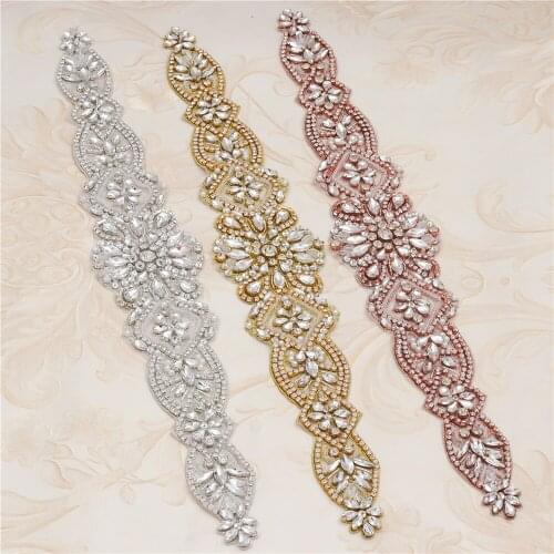 YANSTAR 1PCS Bridal Sash Hand Sewing Crystal Rhinestone Appliques Iron On For Wedding Dresses Belt YS828