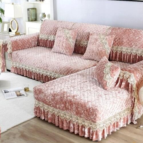 Pink Luxury Thicken Velvet Sofa Cover Soft Warm Short Plush Surface Sofa Set Non-slip Sofa Towel Cushion Slipcover Pillow Case 1
