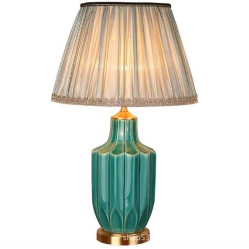 Modern Nordic Green/Pink Ceramic Table Lamp for Foyer Bed Room Study Fashion Simple Porcelain Desk Decor Lamp 54cm 2522