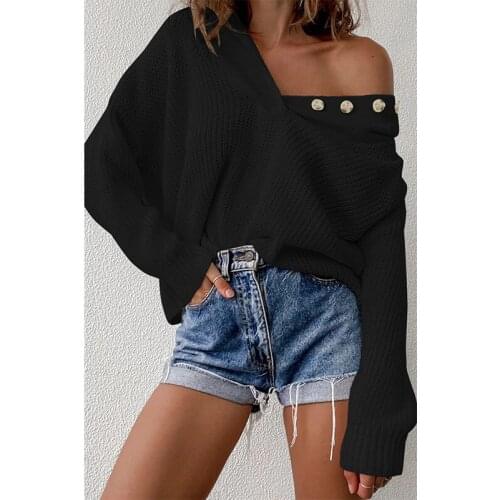 2021 New Long Sleeve Hoodie Sweater Female V-neck Button Up Solid Pullover Casual Sweatshirts Autumn Warm Clothes Knit Pullovers