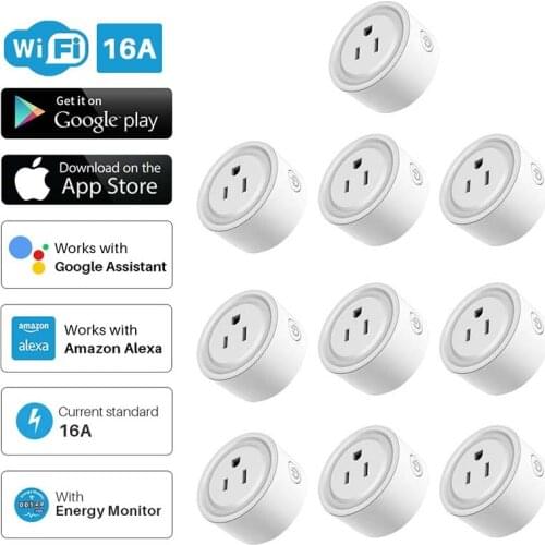 10A US Smart Wifi Power Plug With Power Monitor Smart Home Wifi Wireless Socket Outlet Works With Alexa Google Home Tuya App