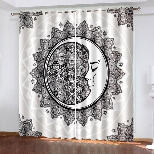 Living Room Shading Decorative Curtain Moon Pattern Totem Pattern Home Textile Decoration Bedroom Grommet Curtains