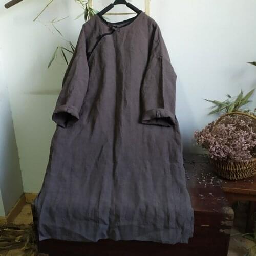 Women Spring Summer Linen Dress Ladies Vintage Flax Qipao Dress Female Loose Dresses 2021