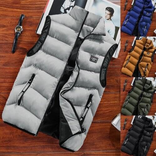 Fashion Mens Jacket Sleeveless Vest Autumn Winter Thermal Soft Casual Outwear Coat Male Cotton Mens Vest Thicken Warm Waistcoat