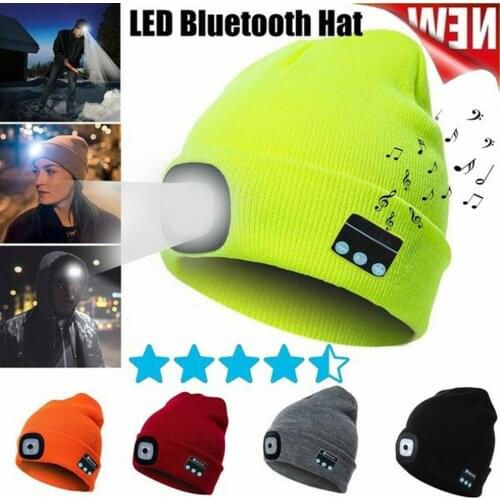 Winter Beanie Hat Wireless Bluetooth V5.0 Smart Cap Headphone Headset With 4 LED Light Handfree Music Headphone New