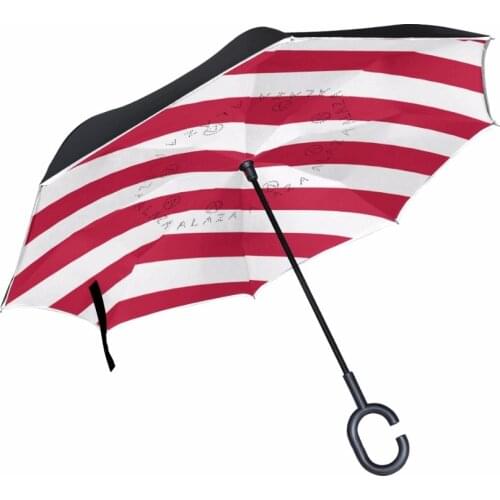 Red White Stripe Pattern Reverse Umbrella Double Layer Inverted Umbrella Rain Windproof High Quality Fashion Customized Parasol