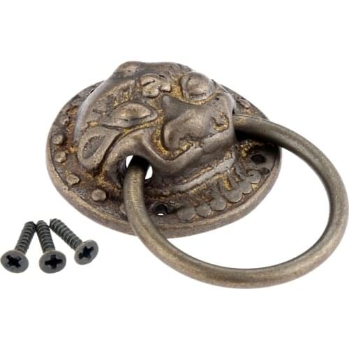 1 Pc 35*50mm Brass Vintage Furniture Lion Head Drop Ring Pulls Drawer Knob Cabinet Dresser Handle Chinese Hardware Door Knocker