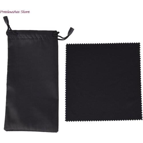 1Pcs Black Eyeglasses Sunglasses Pouch Carry Bag With Protection Soft Microfiber Wipe Cloth