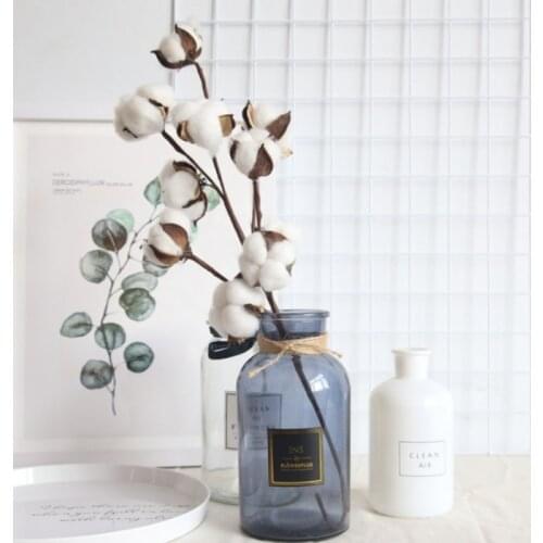 10 Heads Natural Dried Cotton Flowers Artificial Flower Fake Plants Floral Branch For Wedding Party Decoration Home Decor