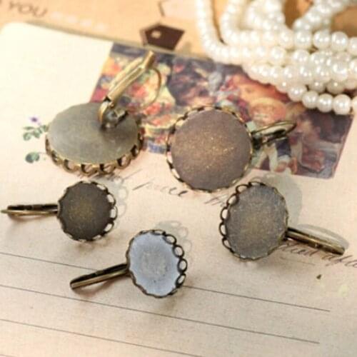 10pcs Wholesale antique bronze French earrings hook blank base 12/14/16/18/20mm lace edging inlay tray convex round gem tray