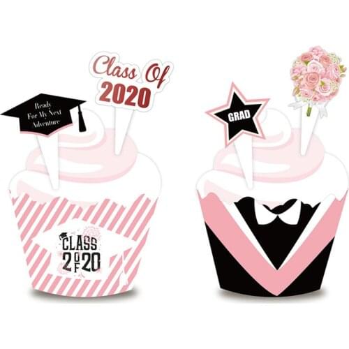 24pcs Cake Toppers Cartoon Graduation Cupcake Wrapper Beautiful Cake Picks Dessert Decor Party Supplies Baby Shower