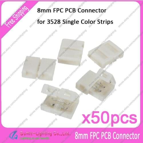 50pcs/lot 2 PIN 2Pin 8mm PCB Strip-to-Strip Solderless FPC Snap Down Connector Adaptor For LED 3528 Single Color LED Strips