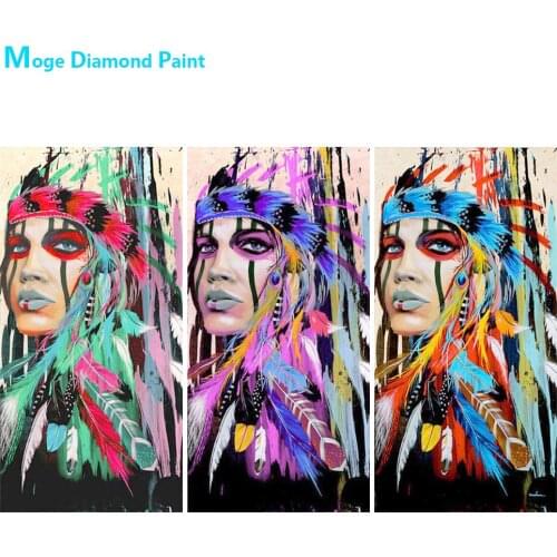 American Native Woman Feather Diamond Painting Portrait Round Full Drill 5D Nouveaute DIY Mosaic Embroidery Cross Stitch Gifts