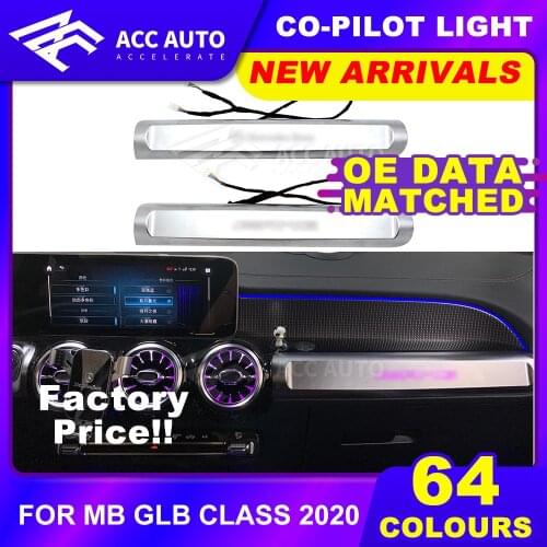 Atmosphere light passenger trim led light 64colors forMB GLB class in Co-pilot dashboard ambient light stripes