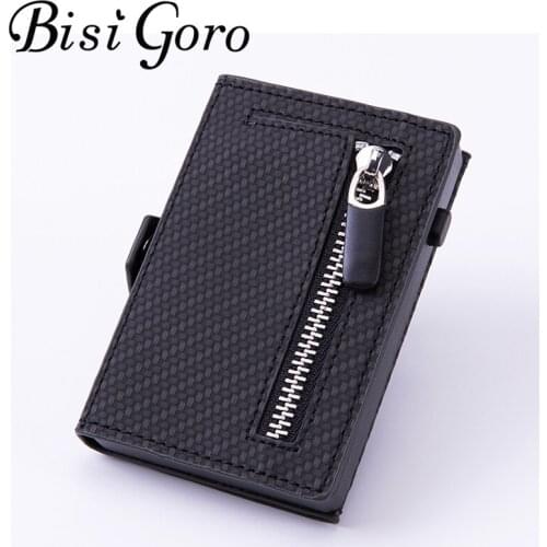 BISI GORO Hasp RFID Credit Card Holder 2020 Single Box Smart Wallet Men Automatic Card Case Zipper Coin Purse 2020 Women Holder