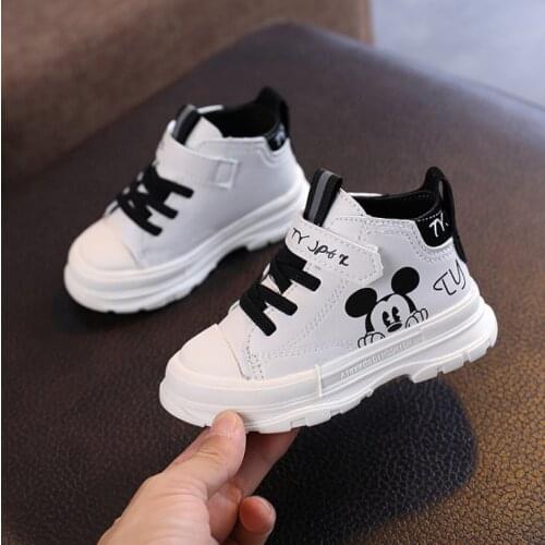 Disney mickey mouse Girls Martin boots childrens casual sports shoes autumn new cartoon boys and girls middle cut baby shoes