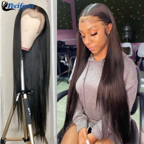 Brazilian Bone Straight Hair HD Lace Front Wig Transparent Lace Closure Wig 30 Inch Straight Hair Lace Front Human Hair Wigs