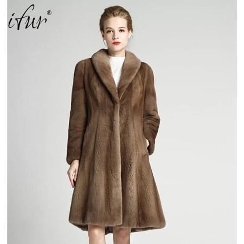 Brand luxury women natural mink fur jacket long style with sashes elegant lady high quality Imported winter fur coat