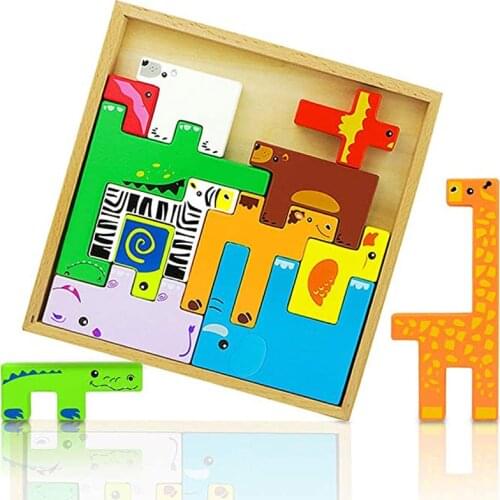 Creative Animal Building Blocks Wood Toys For Children Montessori Blocs En Bois Juegos Educativos Juguetes Madera