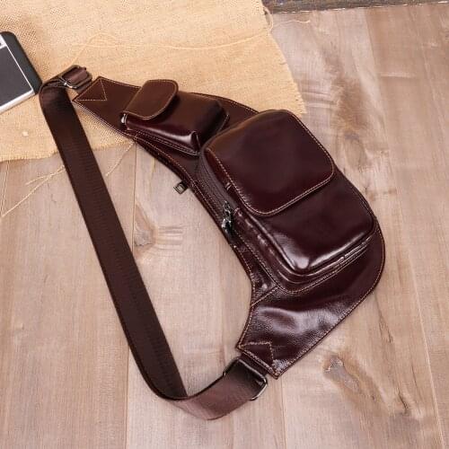 JOYIR Genuine Leather Mens Sling Chest Bag Casual Shoulder Bag Short Trip Chest Pack Messenger Crossbody Bag Male 2021