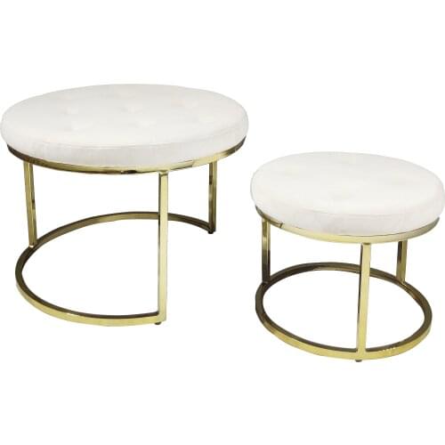 Chinafurniture modern velvet top center button design metal chassis coffee table side table set