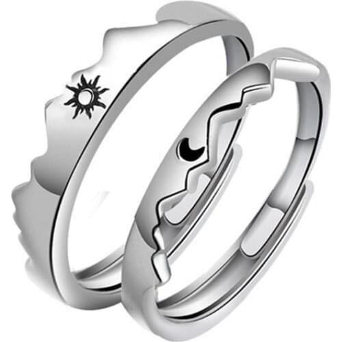 Mountain Alliance Eachother Sun and Moon Couple Ring Female Hand Ornaments Men and Women Open Ring Commemorative Gift