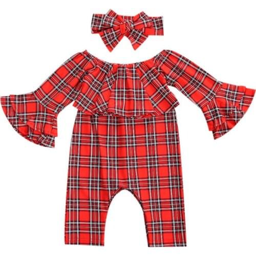 0-24M Newborn Kid Baby Girl Clothes long sleeve Red Plaid Romper Elegant Cute Sweet Xmas Party Club Jumpsuit Outfit