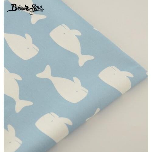 Light Blue 100% Cotton Twill Fabric Fat Quarter Material white Fishes Design Cloth DIY Patchwork Home Textile Bedding Crafts