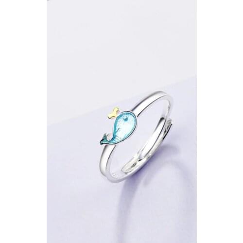 Little Whale Korean Sweet Dolphin Cute Fish 925 Sterling Silver Personality Female Resizable Opening Rings SRI215