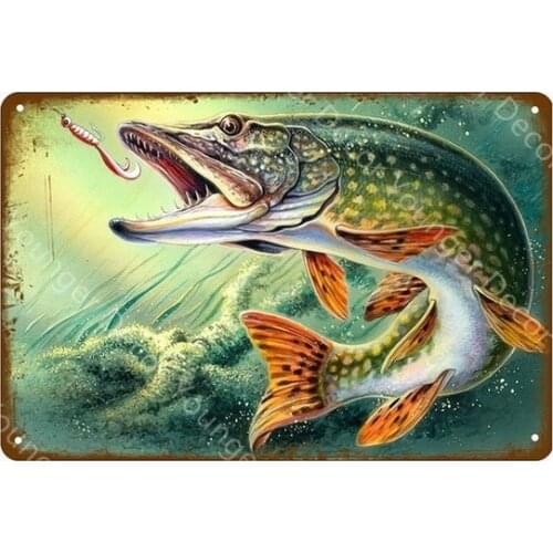 Come Fishing Metal Signs Fisherman Rules Fish Poster Classic Salmon Fly Vintage Plaque Wall Sticker Pub Bar Outdoor Decor YI-180