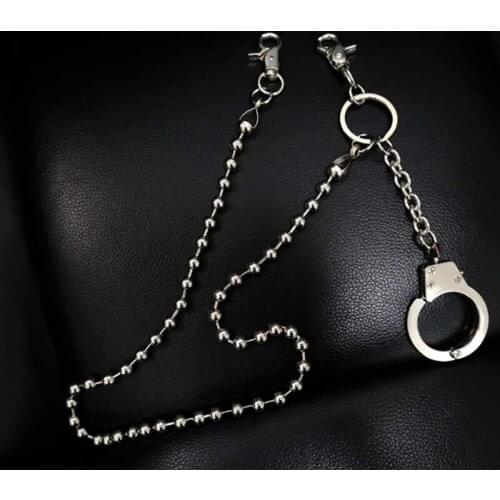 Fashion Alloy Pants Chain With Handcuffs and Metal Bead String Jeans Chain Punk Hip-hop Trendy Chains