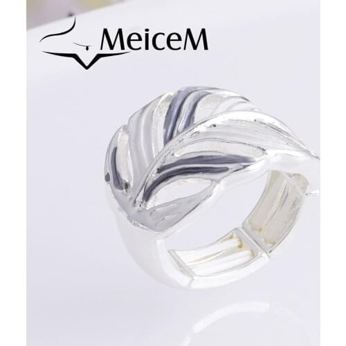 MeiceM Fashion Gray White Enamel Rings Personality Design Leaf Ring for Women Alloy Jewelry Trend Adjustable Rings Female Gifts