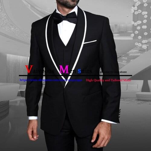 Mens Suit Formal Business Slim Fit 3 Pieces Black Blazers Vest Pants Mens Tuxedo Wedding Men Suits Groom Suit Costume Homme