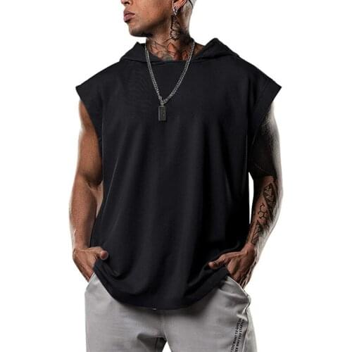 Mens Casual Solid Color Loose Pullover Top Sports Sleeveless Hooded Vests Bodybuilding Gym Workout Fitness Vest Summer