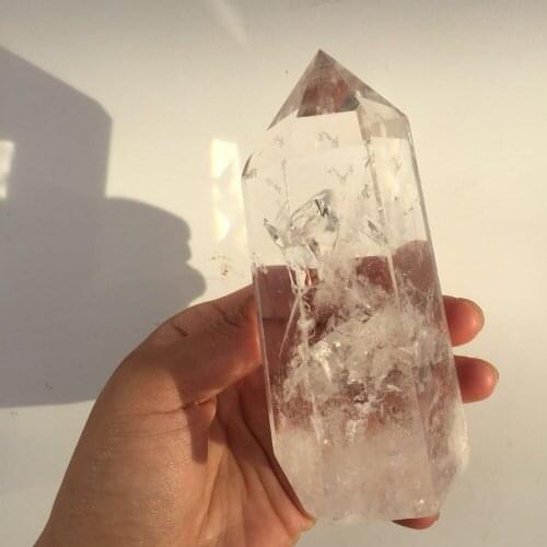 About 380g Natural clear rock quartz Crystal gemstone point wand reiki healing chakra rock quartz crystal wand for home decor