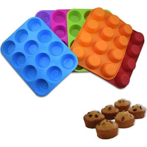 12 hole New Silicone Mold Muffin Cupcake Baking Pan Baking Tools Non Stick Cake Mold Dishwasher Microwave Safe DIY Bakeware