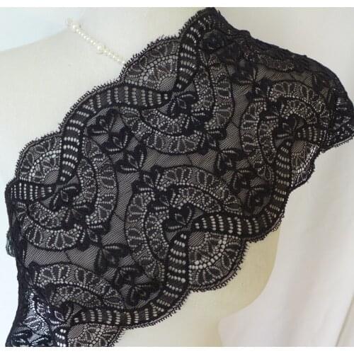 New Arrival 2017 Black Stretch Lace Trim, Floral Embroidered Lace Trim, Scalloped Lace For Sewing Craft, Home Decor 5 Yards