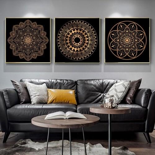 New Modern Living Room Sofa Background Wall Retro Elegant Elegant Gold Circle Poster Canvas Painting Wall Art Home Decoration