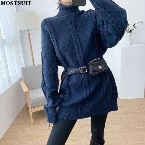 Turtleneck Thicken Warm Pullover Sweater Women Autumn Winter Full Sleeve Loose Solid Long Jumpers Vintage Elegant Chic Tops