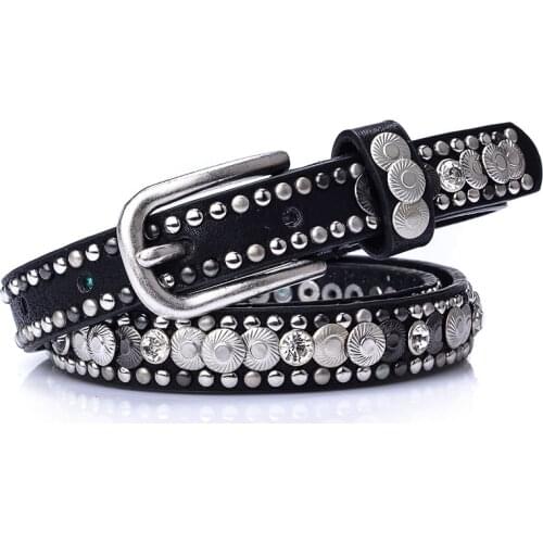 Luxury Rivet Punk Rock Belt Pin Buckle PU Leather Handcrafted Cintos Women Female Belt Hip Hop Strap Thin Dress Belts Strap