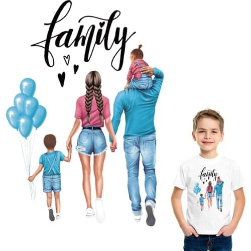 Family Holiday Fabric Patches For T-Shirt Dresses Fashion Iron On Stickers Heat Transfer Diy Accessory Clothes Thermal Transfer