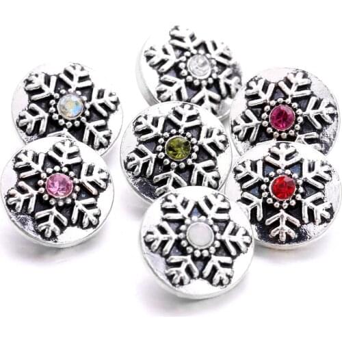 Snowflake Flower Rhinestone Mini Buttons Charms 12mm Metal Snap Button for snap jewelry XH6045