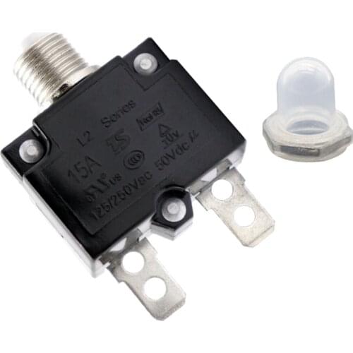 15 Amp DC Thermal Circuit Breaker with Quick Connect Terminal & Transparent Waterproof Button Cover