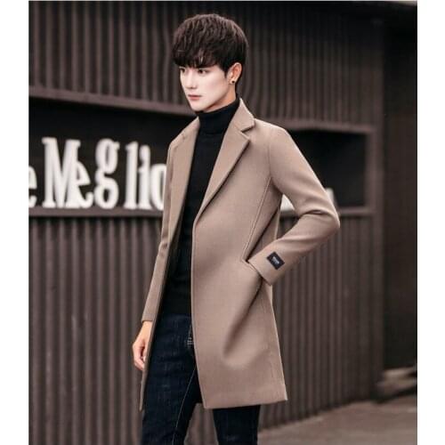 Spring Autumn Solid Color Windbreaker New Mens Woolen Coat 5XL Large Size Slim Fashion Mens Long Windbreaker Jacket 2011123