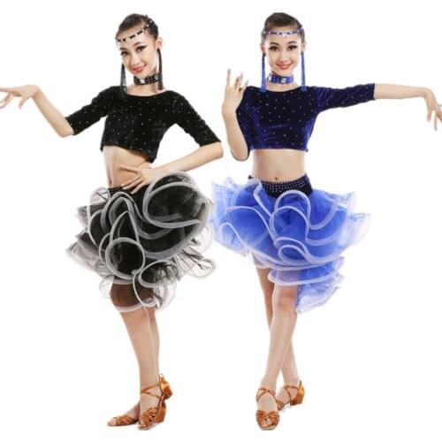Latin dance clothing girl autumn and winter new Latin skirt childrens game show velvet dance practice clothes
