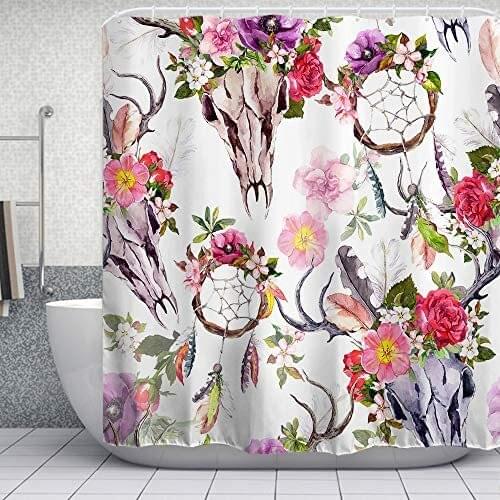 Shower Curtain Floral Cow Colorful Flowers Bath Curtains Dreamcatcher Wall Art Bathroom Decor Rustic Windows Curtain Waterproof
