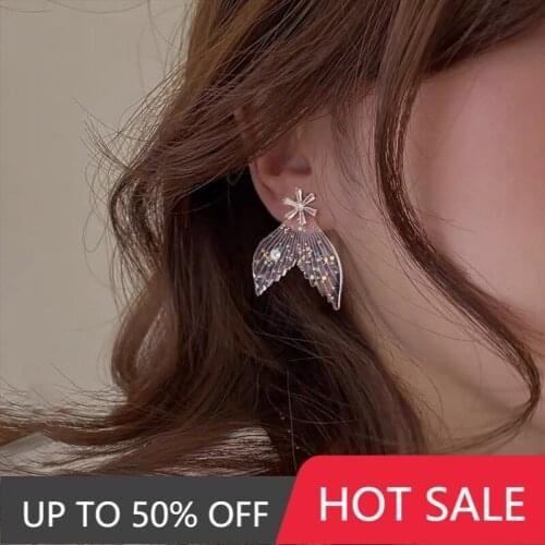 2021 New Romantic Delicate Jewelry Women Cubic Zircon Fish Tail Stud Earrings Female Crystal Earrings Fashion Jewelry