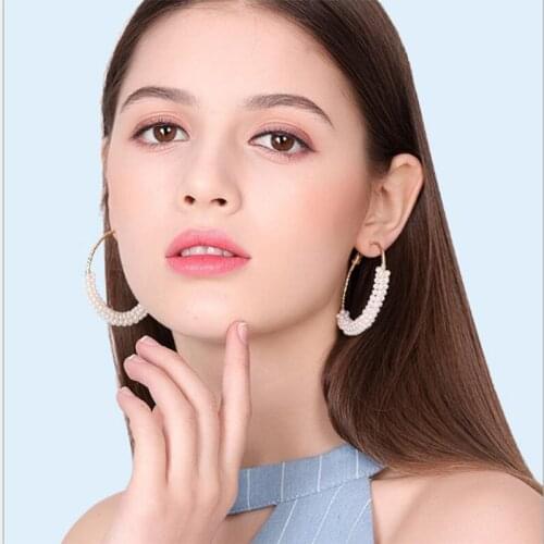 Ear Stud Womens Elegant Accessories Circular Ring Simple Non-mainstream Imitation Pearl Earrings Suitable round Face Cool Slimm